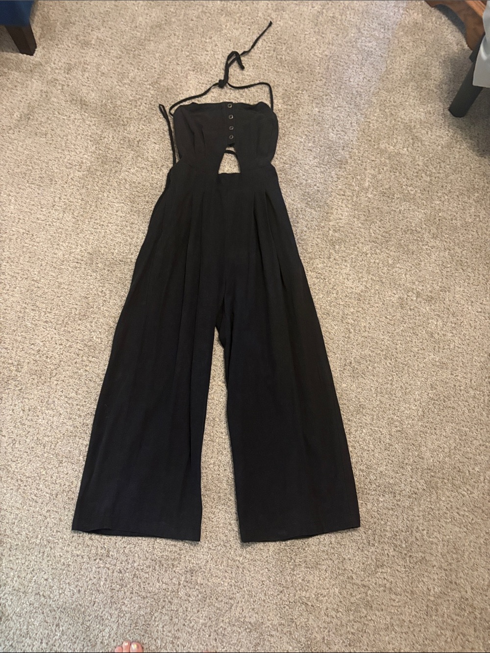 Free People Black Cutout Wide-Leg Jumpsuit